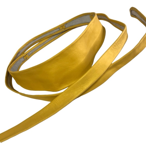 NWT $89 ADA Wrap Belt Sauterne Yellow Brazilian Leather 3β x 98β - Picture 4 of 13